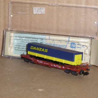 EW0681 "N" Roco 25153? Italy FS pocket wagon & trailer, "Danzas", excellent used boxed.