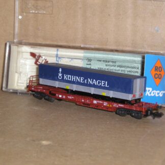 EW0678 "N" Roco 25150? German DB pocket wagon & trailer, "Kuhne & Nagel", excellent used boxed.