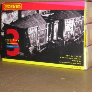 BW0393 Hornby R6150 MGR Hopper wagons with canopy x3 weathered near mint/mint boxed.