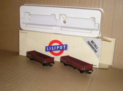 EW0636 Liliput 21603? German DB Omm32 open wagons pair, excellent used boxed.